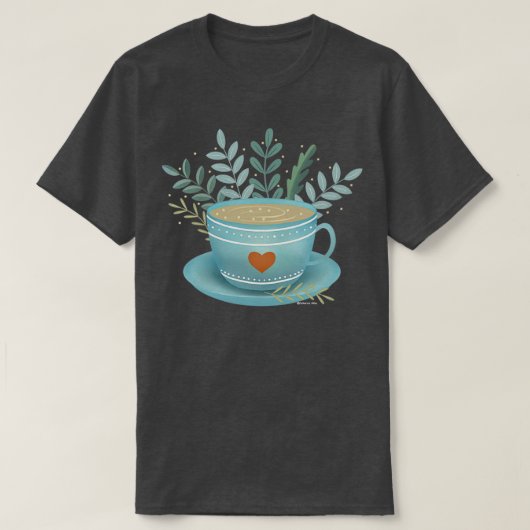 T-shirt Teacup d'art thé mignonne avec coeur de thé et feu (Design devant)