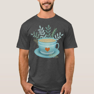 T-shirt Teacup d'art thé mignonne avec coeur de thé et feu