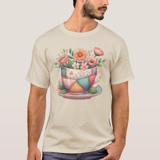 T-shirt Teacup Patchwork avec Fleurs Whimsical (Devant)