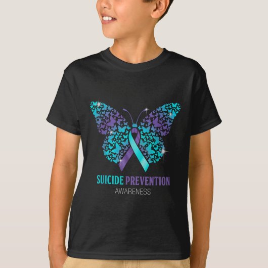 T-shirt Teal And Purple Butterfly Suicide Prevention Aware (Devant)