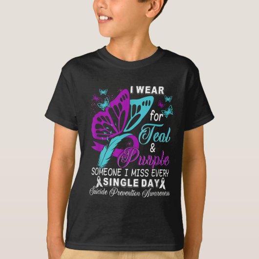 T-shirt Teal And Purple Ribbon Suicide Prevention Awarenes (Devant)