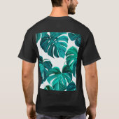 T-shirt Teal Tropical Monstera Leaf Seamless Pattern Art (Dos)