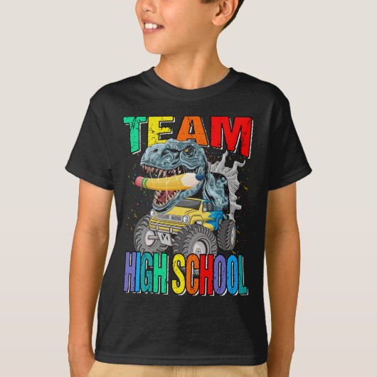 T-shirt Team High School Monster Truck Dinosaur Boys (Devant)