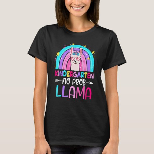 T-shirt Team Kindergarten Enseignant Rainbow No Prob Llama (Devant)