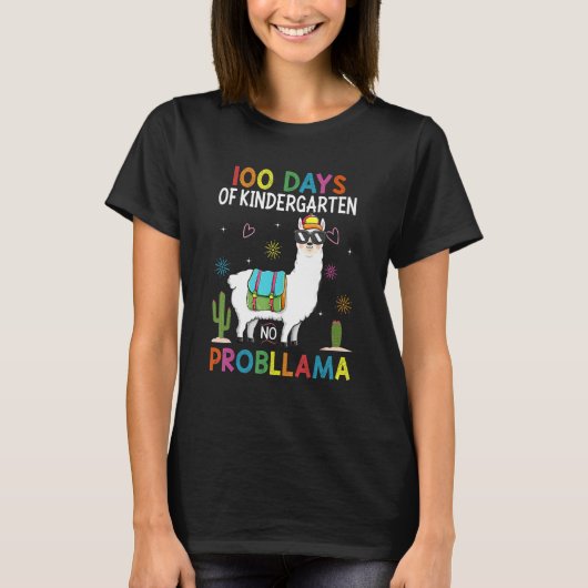 T-shirt Team Kindergarten No Prob Llama Teacher 100 Days o (Devant)