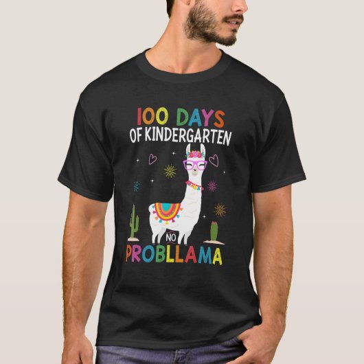 T-shirt Team Kindergarten No Prob Llama Teacher 100th Day  (Devant)