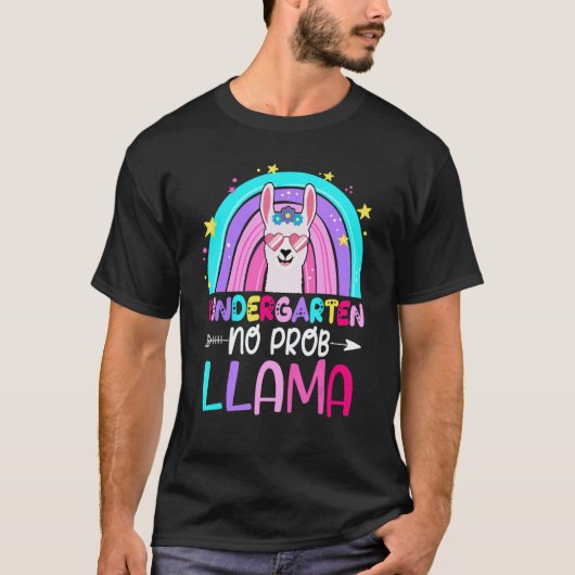 T-shirt Team Kindergarten Teacher Rainbow No Prob Llama 10 (Devant)