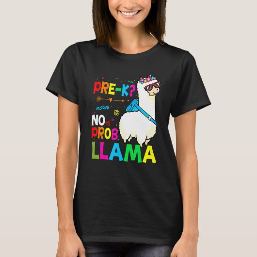 T-shirt Team Pre K Teacher Rainbow No Prob Llama 100th Day (Devant)