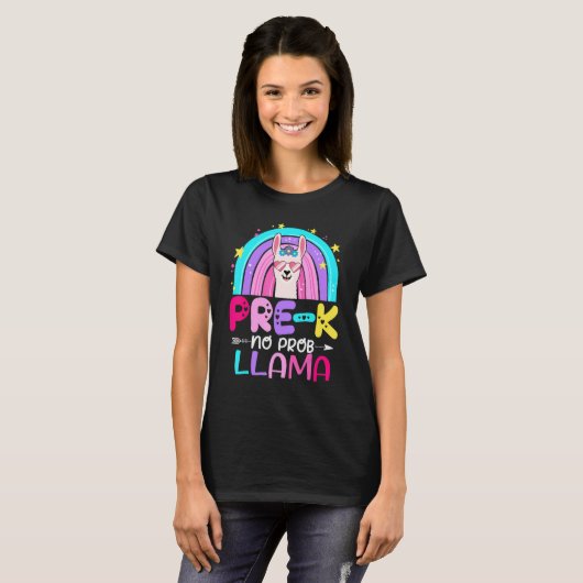 T-shirt Team Pre k Teacher Rainbow No Prob Llama 100th Day (Devant entier)