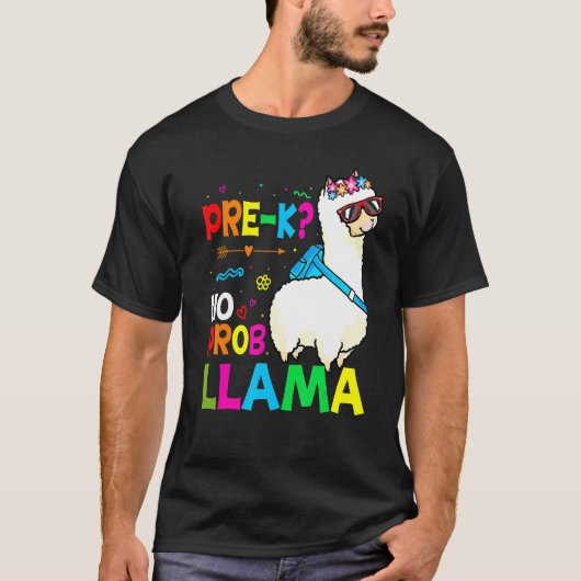 T-shirt Team Pre K Teacher Rainbow No Prob Llama 100th Day (Devant)