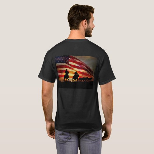 T-shirt Team Ropers with American Flag Cowboy Roping (Dos entier)
