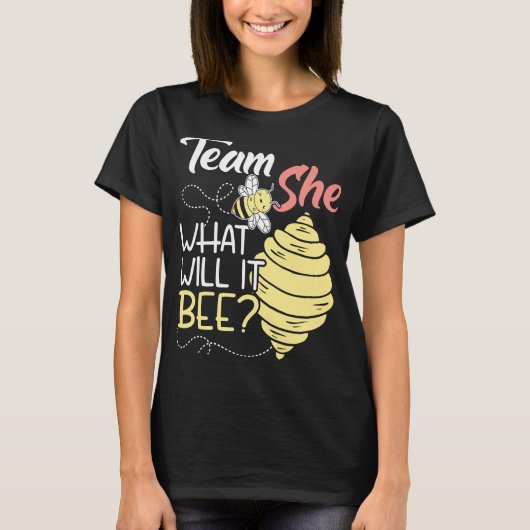 T-shirt Team She What Will It Bebe Baby Faire-part Genre (Devant)