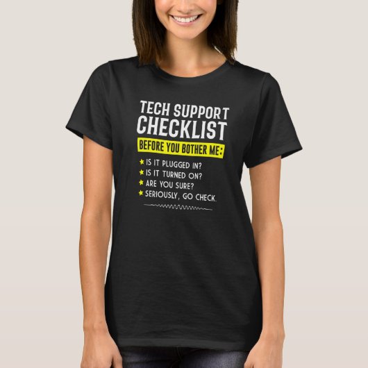 T-shirt Tech Support Checklist  Computer Geek Sysadmin Pre (Devant)