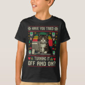 T-shirt Tech Suprts Cat Engineer Computer Ugly Christmas S (Devant)
