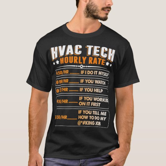 T-shirt Technicien Hvac Tarif Horaire Climatiseur Réfrigér (Devant)