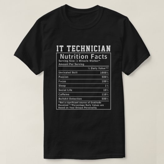 T-shirt Technicien informatique drôle Faits nutritionnels (Design devant)