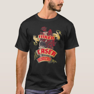 T-shirt Technicien laser crâne encré et tatouage Roses rou