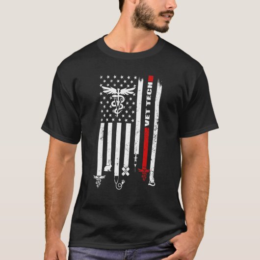 T-shirt Technicien Vet Tech vétérinaire American Flag Paw (Devant)