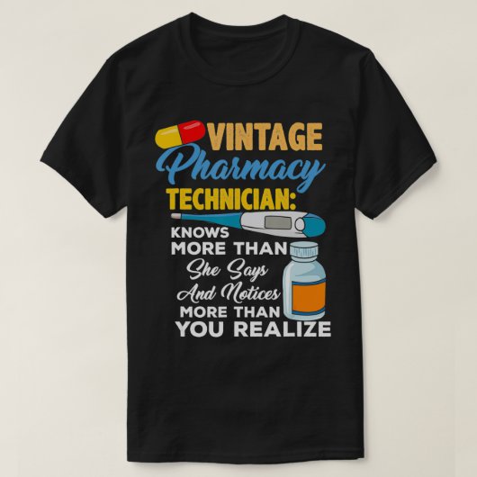 T-shirt Technicien vintage en pharmacie (Design devant)