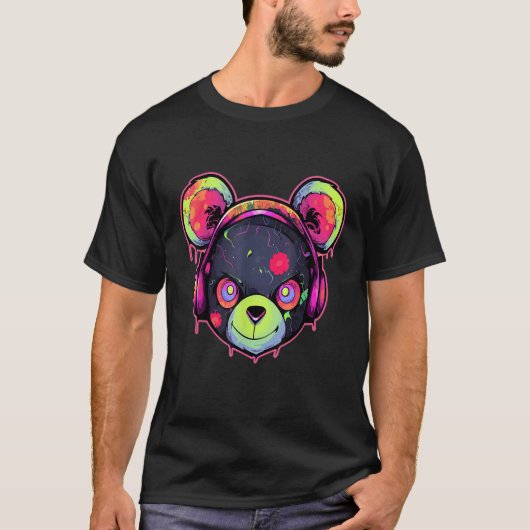 T-shirt Techno DJ Bear Trippy EDM Summer Festival (Devant)