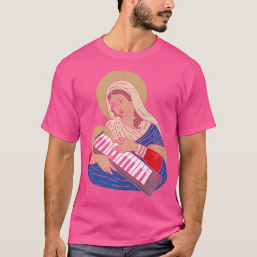 T-shirt Techno Dj Virgin Mary Avec Synthétiseur Audio 80S (Devant)