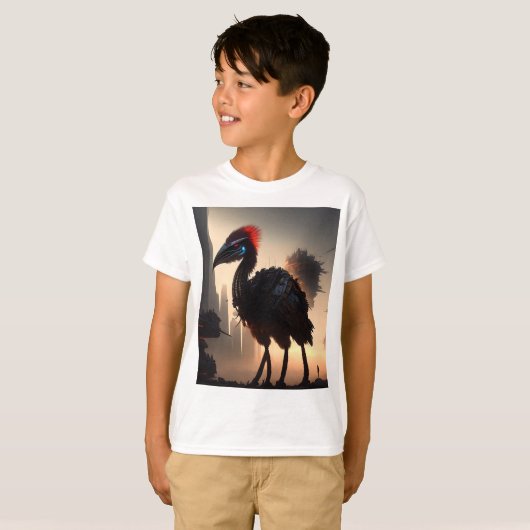 T-shirt "Techno-Feathers : Le robot futuriste Emu" (Devant entier)