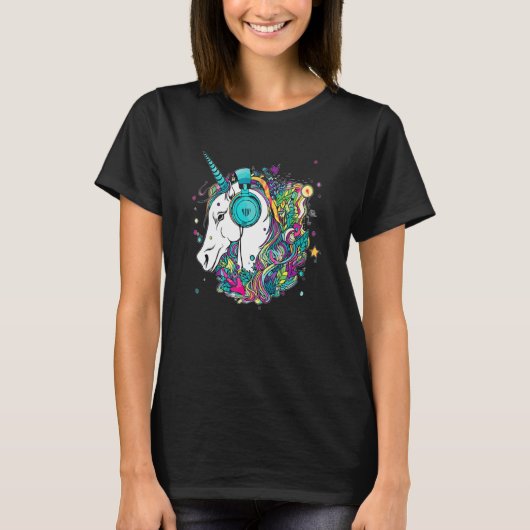 T-shirt Techno Unicorn Dj Music  EDM Festival (Devant)