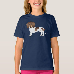 T-shirt Teckel à poils lisses piebalde marron et fauve
