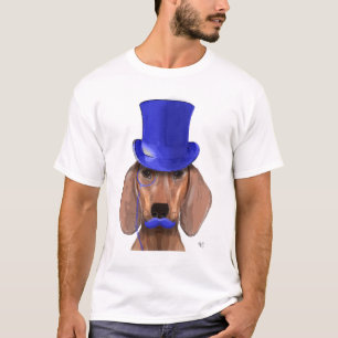 T-shirt Teckel avec le casquette supérieur bleu et la