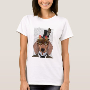 T-shirt Teckel avec le casquette supérieur et les lunette