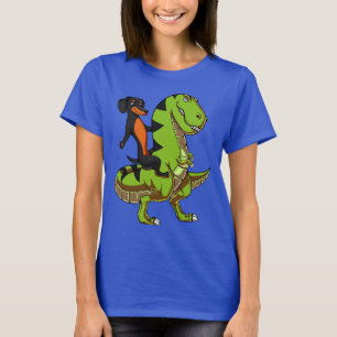 T-shirt Teckel de chien de saucisse montant le dinosaure