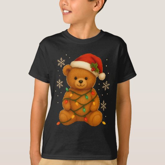 T-shirt Teddy Bear Christmas Tree Lights Santa Hat For Bea (Devant)