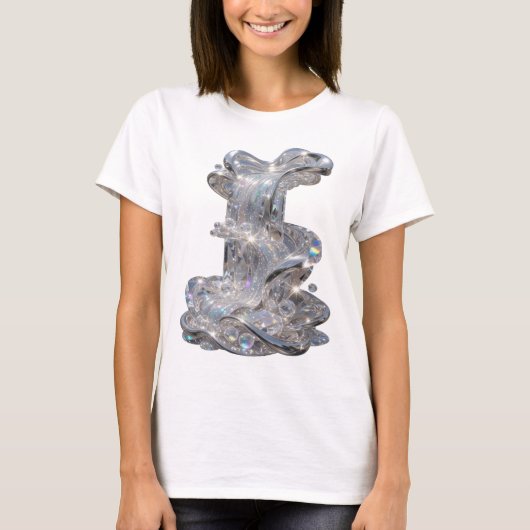 T-shirt Tee à déclaration d'art abstrait argenté iconique (Devant)