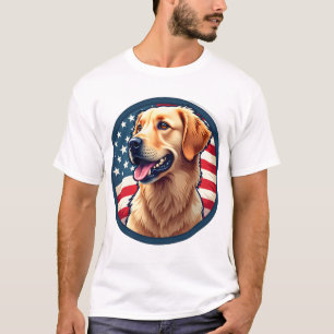 T-shirt Tee à médaillon latéral retriever doré patriotique