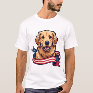 T-shirt Tee à vague de ruban de retriever doré patriotique