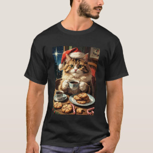 T-shirt Tee Chat & Cookies de Noël, Chapeau de Santa Chat
