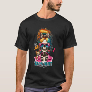 T-shirt Tee Cool My Cat Talk About You Squelette Sarcasiqu
