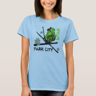 T-shirt tee dames de Park City Utah green theme skier