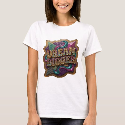 T-shirt Tee "DREAM BIGGER" doré ludique (Devant)