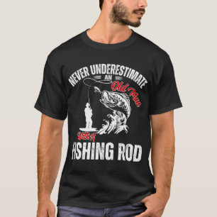 T-shirt Tee du vieil homme avec canne à pêche puissante