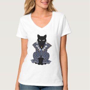 T-shirt Tee graphique de la reine chat mystique bleu batik