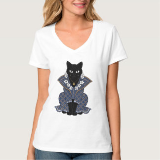 T-shirt Tee graphique de la reine chat mystique bleu batik