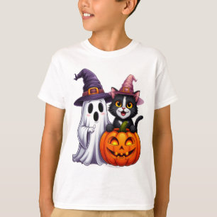 T-shirt Tee Halloween Citrouille Chat Noir Fantôme Mignon 