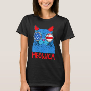T-shirt Tee patriotique du 4 juillet Meowica Chat Mullet A