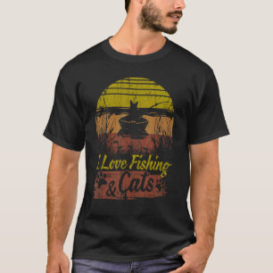 T-shirt Tee pour chat J'aime la pêche et les chats présent