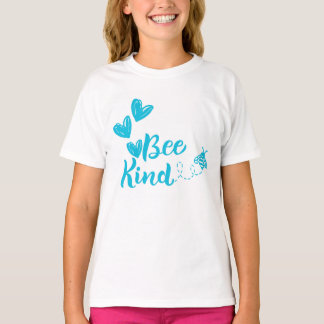 T-shirt Tee-shirt Bleu "Bee Kind" à Cœurs
