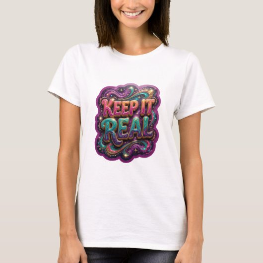 T-shirt Tee-shirt Clean Gold KEEP IT REAL Statement (Devant)