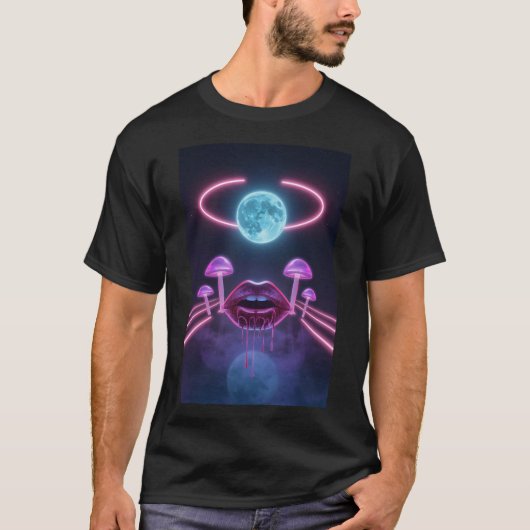 T-shirt Tee-shirt Cyberpunk Spatial avec Champignons (Devant)