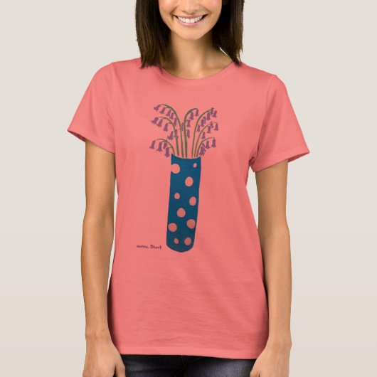 T-shirt Tee - shirt d'art : Vase tacheté et cloches bleues (Devant)