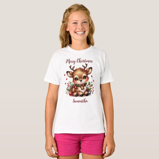 T-shirt Tee-Shirt De Vacances Cute Reindeer - Personnalisé (Devant entier)